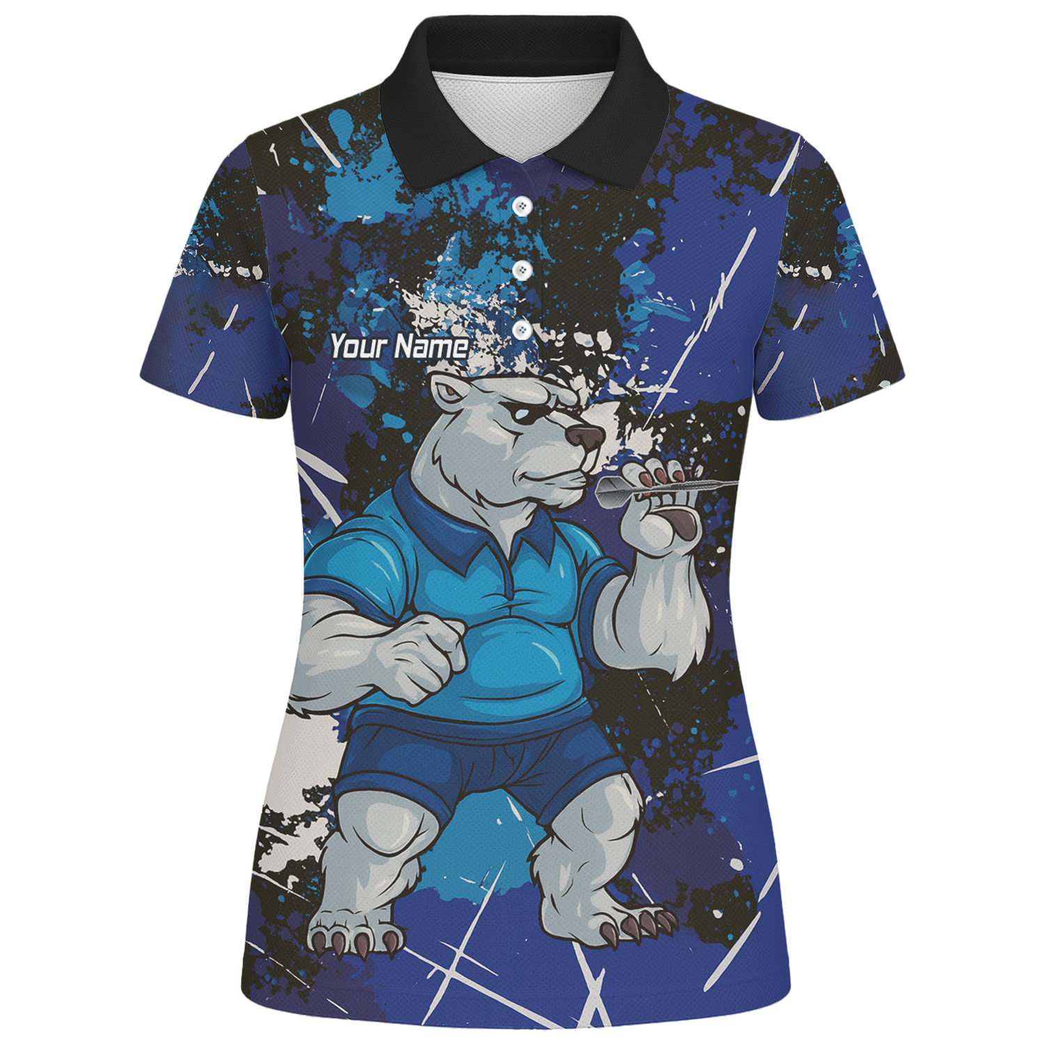 Personalised Fierce Polar Bear Darts Polo Shirt Blue Black Grunge For Men I4743 additional image 1