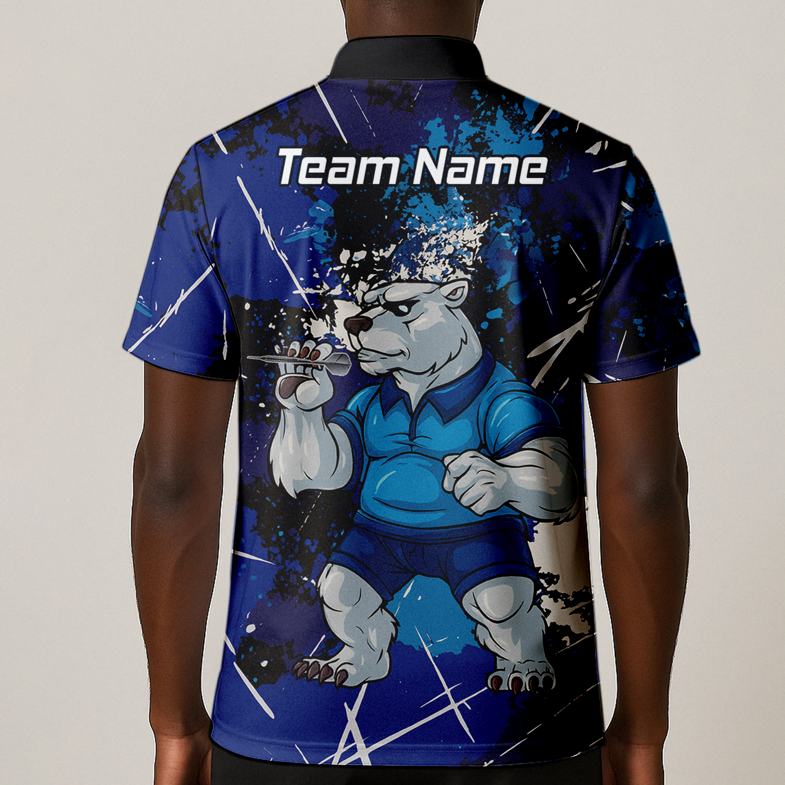 Personalised Fierce Polar Bear Darts Polo Shirt Blue Black Grunge For Men I4743 additional image 1