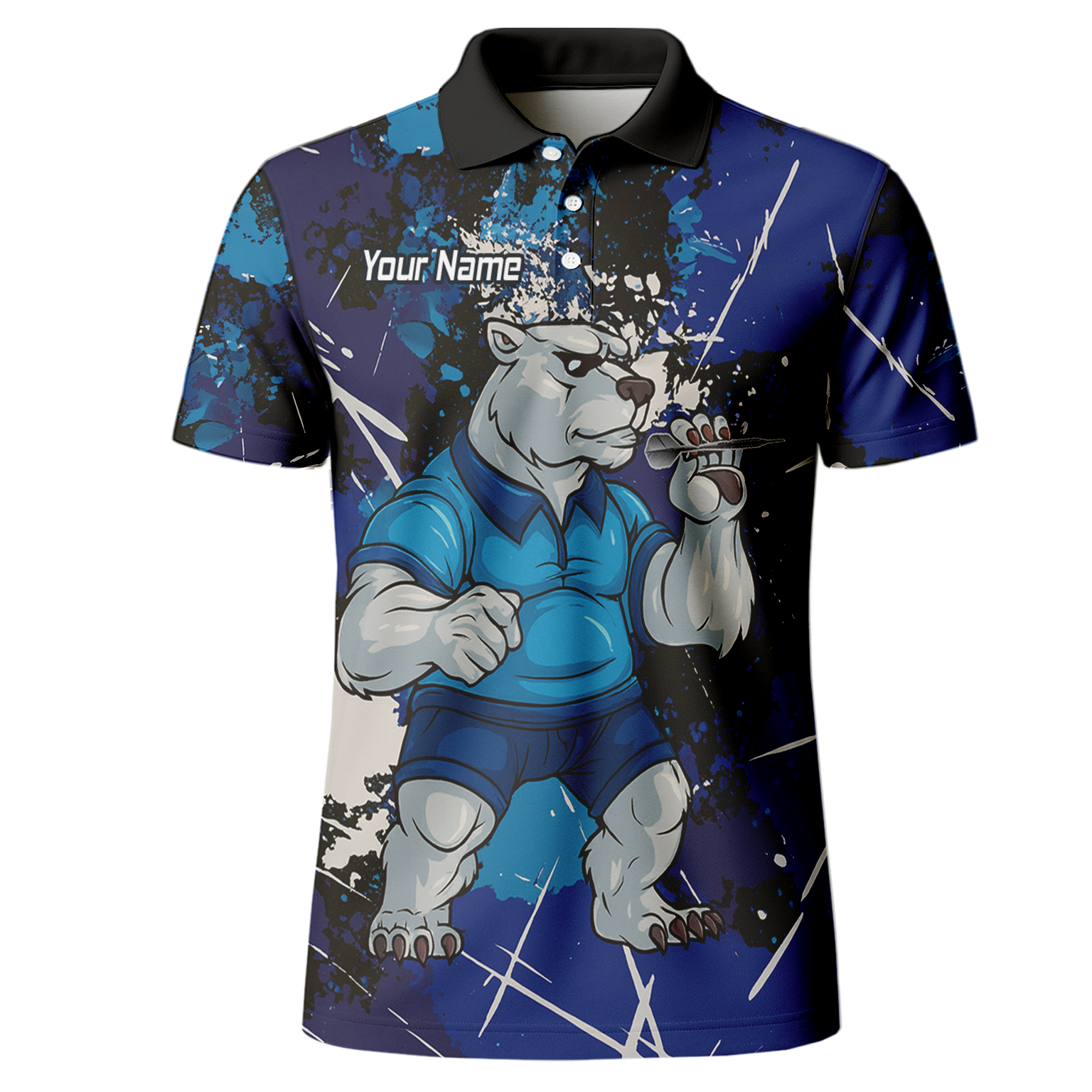 Personalised Fierce Polar Bear Darts Polo Shirt Blue Black Grunge For Men I4743 additional image 2