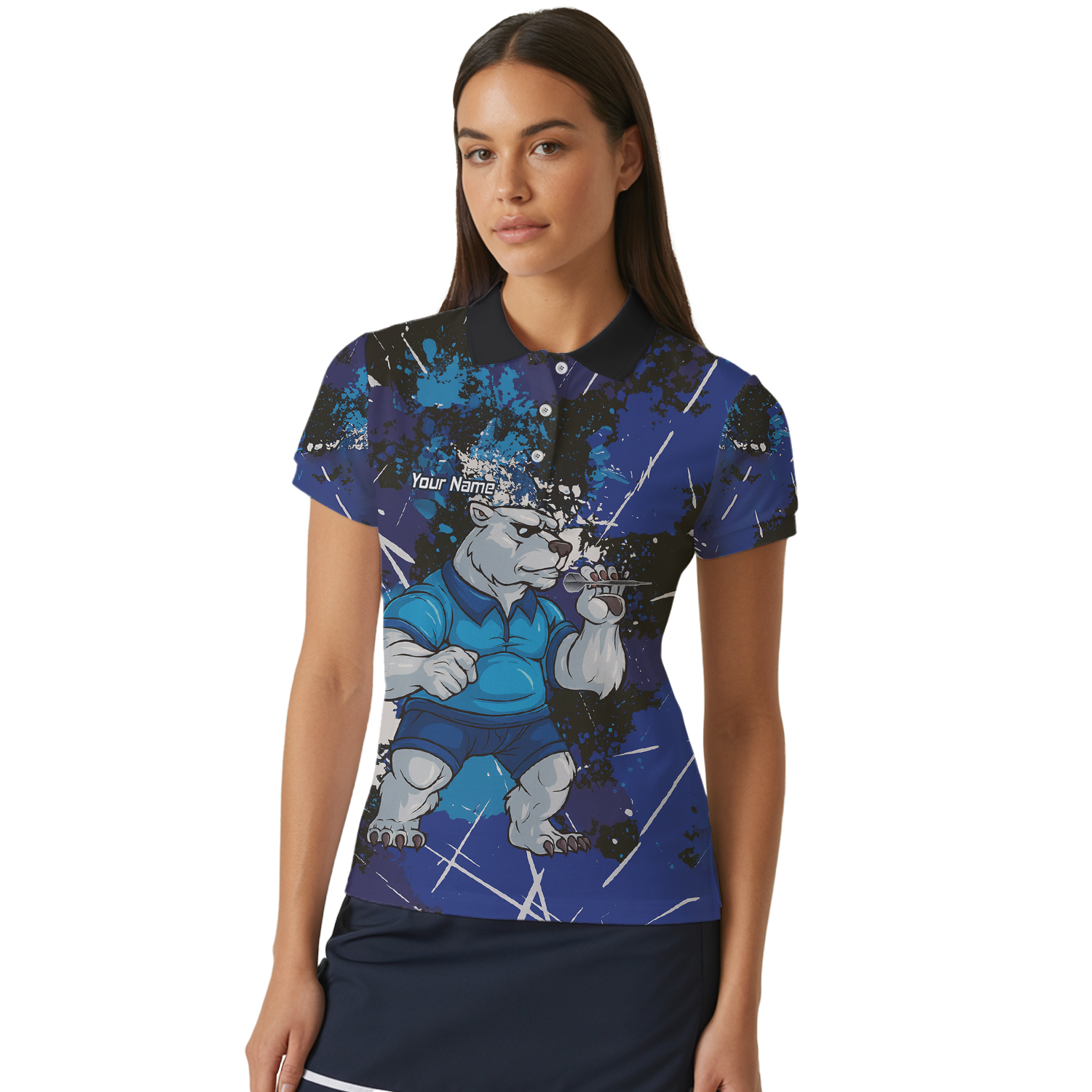 Personalised Fierce Polar Bear Darts Polo Shirt Blue Black Grunge For Men I4743 additional image 4