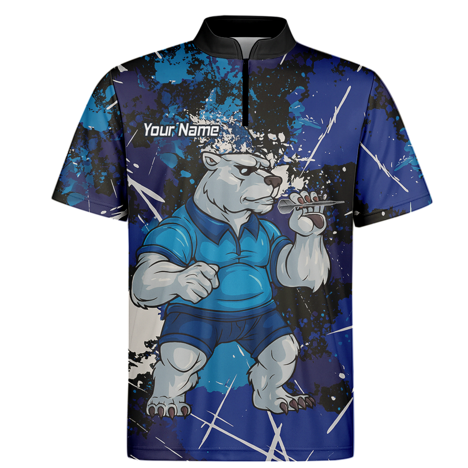 Personalised Fierce Polar Bear Darts Polo Shirt Blue Black Grunge For Men I4743 additional image 6