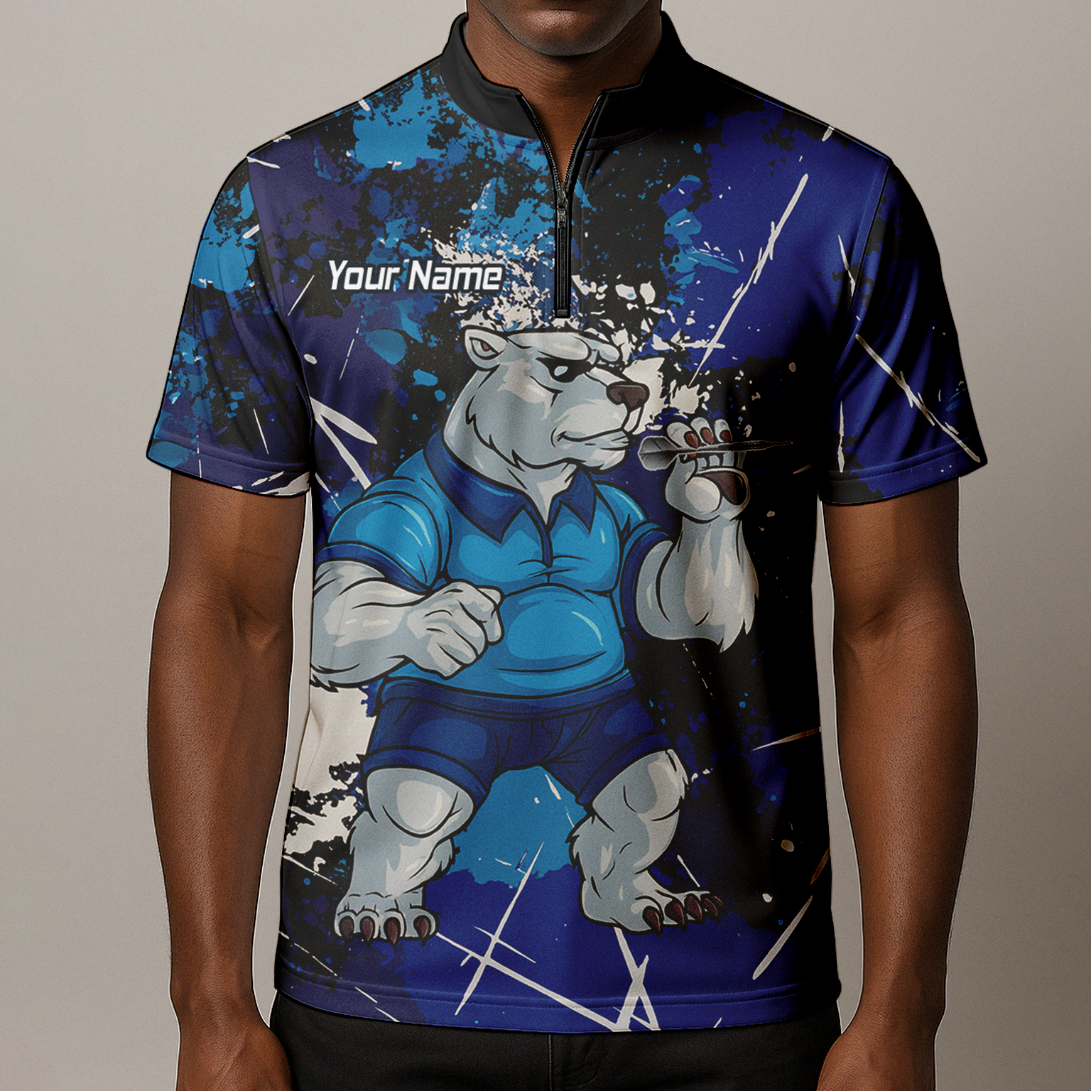 Personalised Fierce Polar Bear Darts Polo Shirt Blue Black Grunge For Men I4743 additional image 8