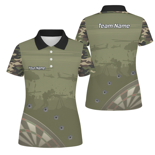 Personalised Warzone Camo Darts Polo Shirt Olive Green with Bullet Holes for Men N6504 main image - polo No
