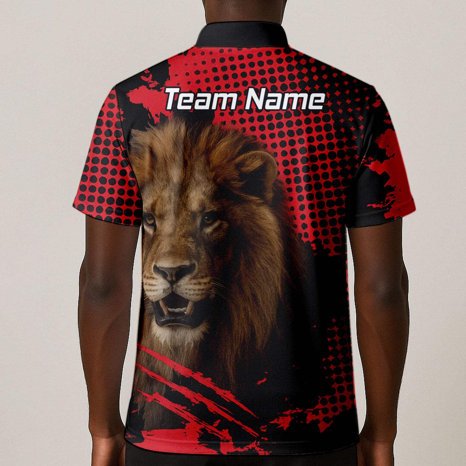 Personalised Roaring Lion Darts Polo Shirt Red Black Grunge For Men V1720 additional image 1
