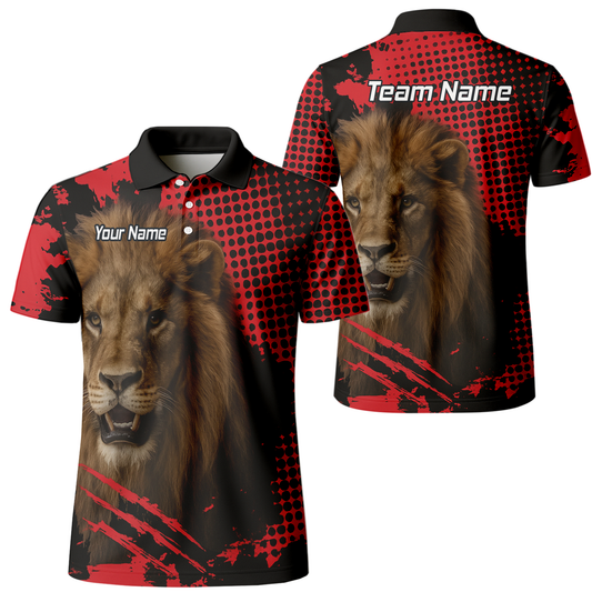 Personalised Roaring Lion Darts Polo Shirt Red Black Grunge For Men V1720 main image - polo No