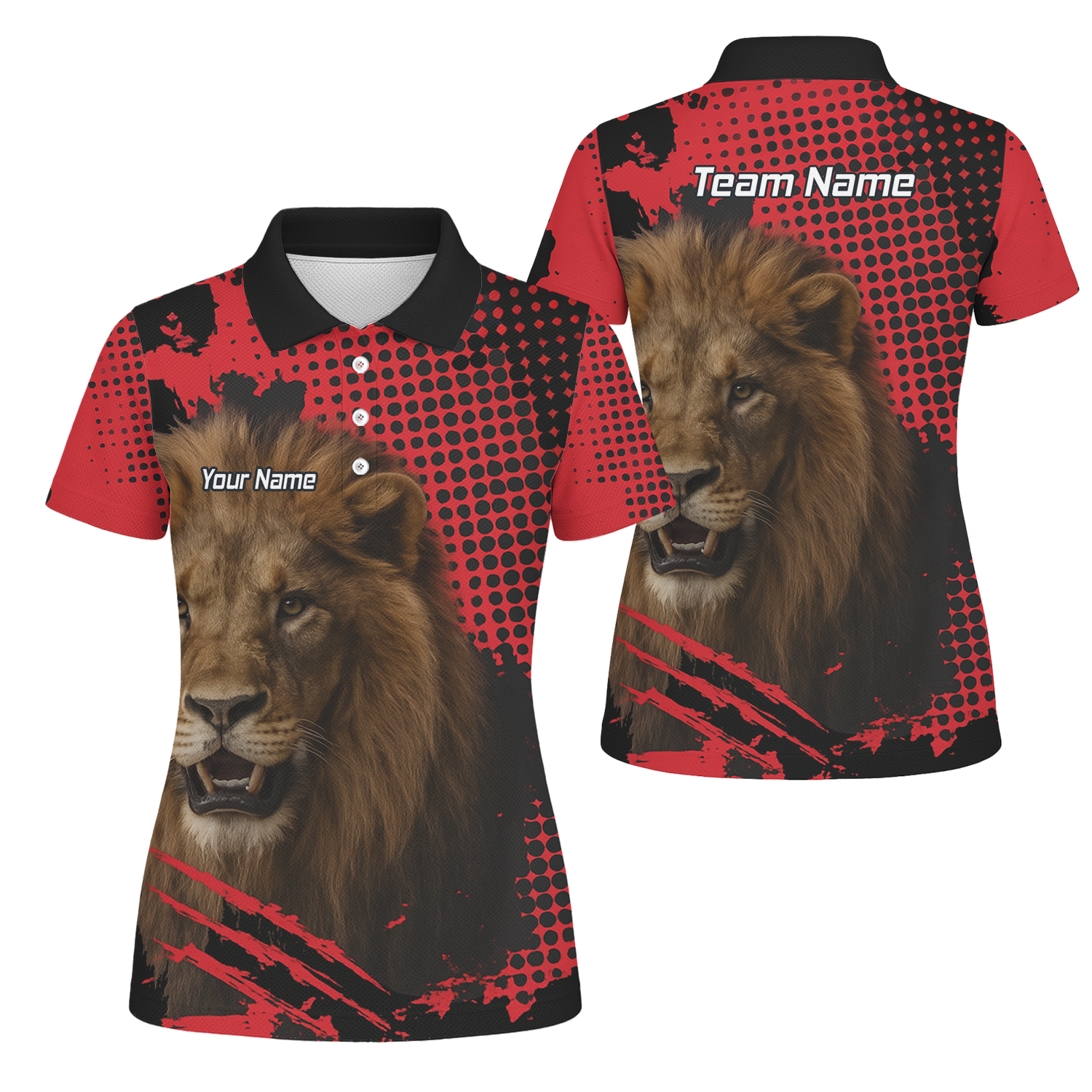 Personalised Roaring Lion Darts Polo Shirt Red Black Grunge For Men V1720 main image - polo No