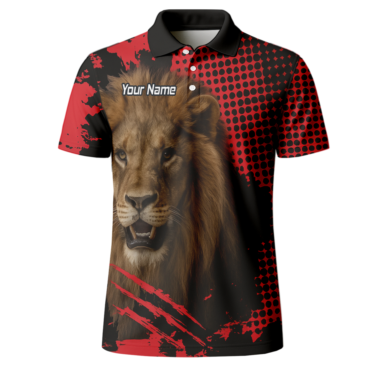 Personalised Roaring Lion Darts Polo Shirt Red Black Grunge For Men V1720 additional image 2