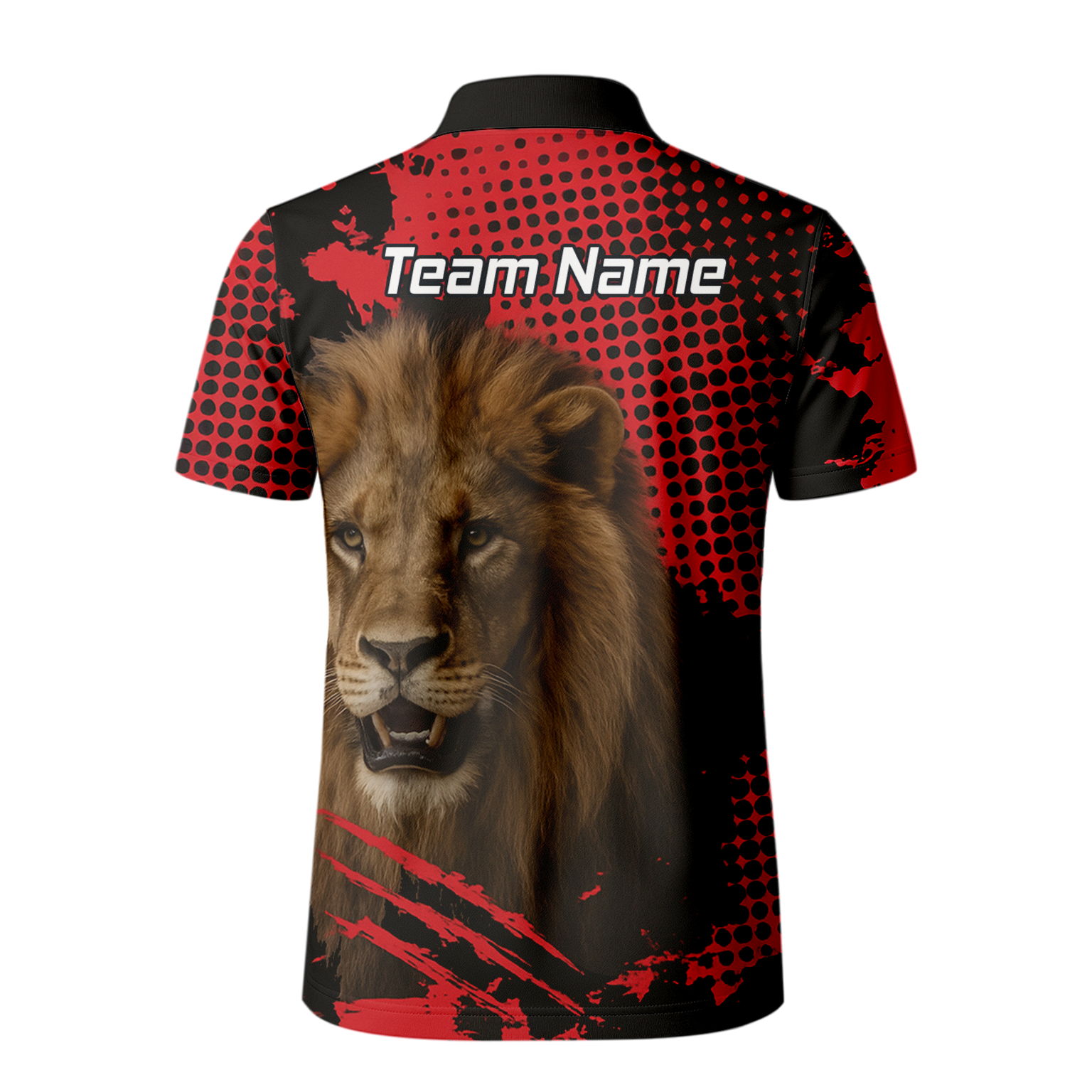 Personalised Roaring Lion Darts Polo Shirt Red Black Grunge For Men V1720 additional image 3