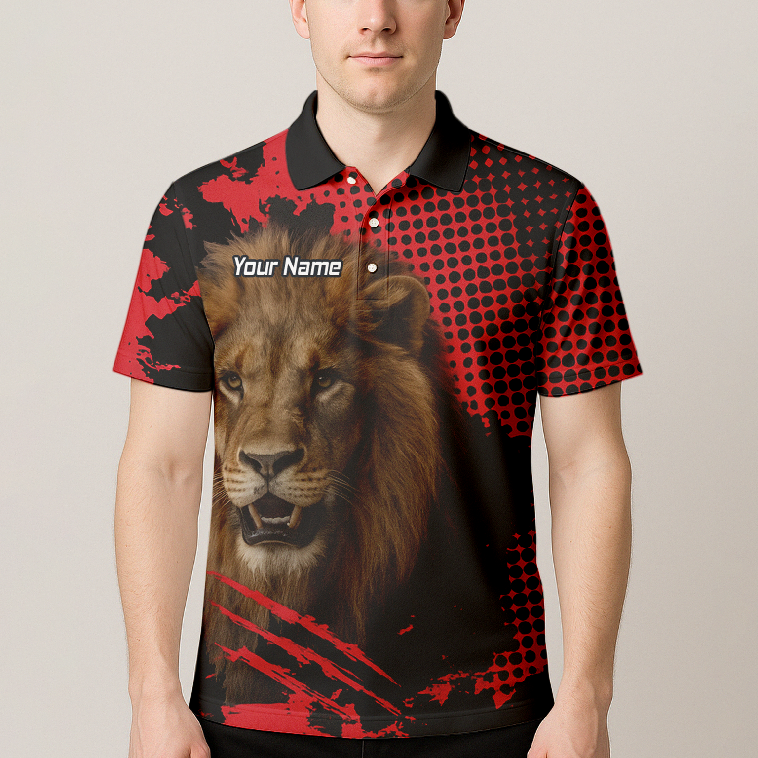 Personalised Roaring Lion Darts Polo Shirt Red Black Grunge For Men V1720 additional image 4