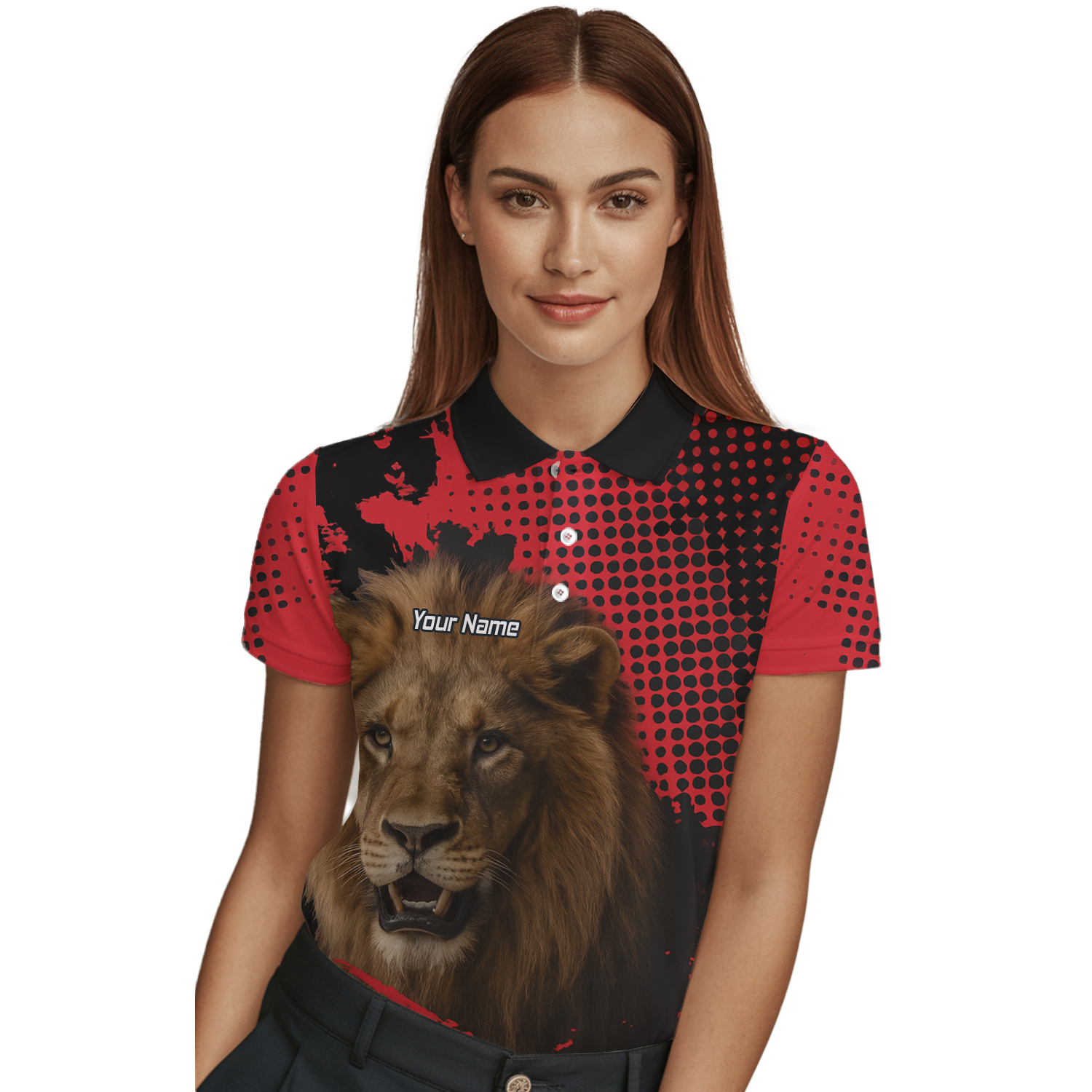 Personalised Roaring Lion Darts Polo Shirt Red Black Grunge For Men V1720 additional image 3