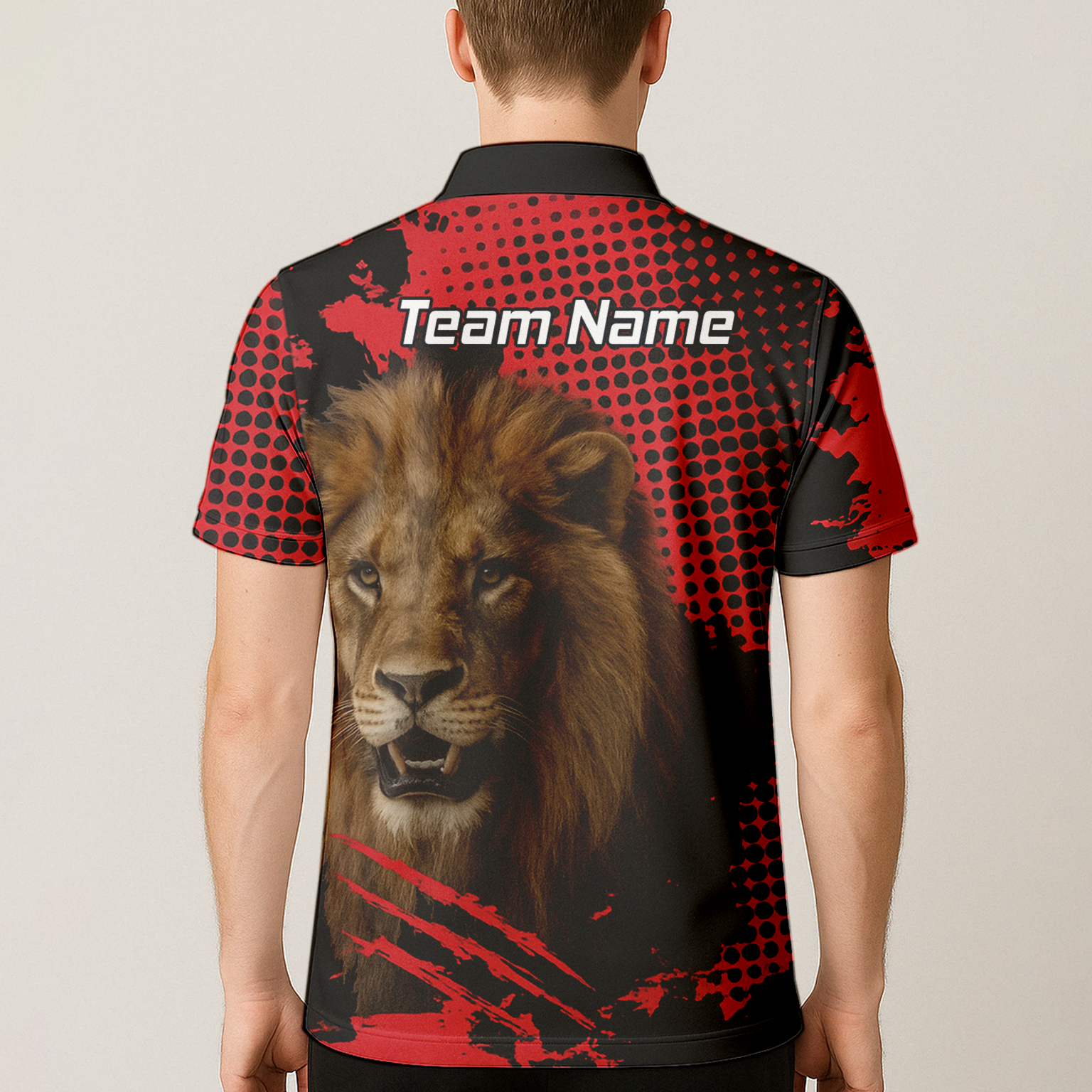 Personalised Roaring Lion Darts Polo Shirt Red Black Grunge For Men V1720 additional image 5