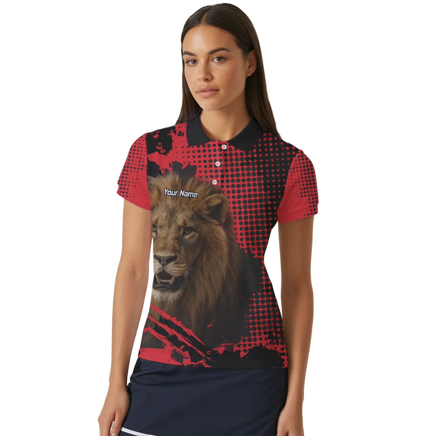 Personalised Roaring Lion Darts Polo Shirt Red Black Grunge For Men V1720 additional image 4