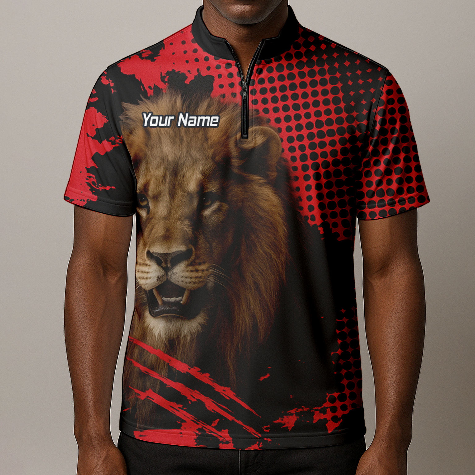 Personalised Roaring Lion Darts Polo Shirt Red Black Grunge For Men V1720 additional image 8