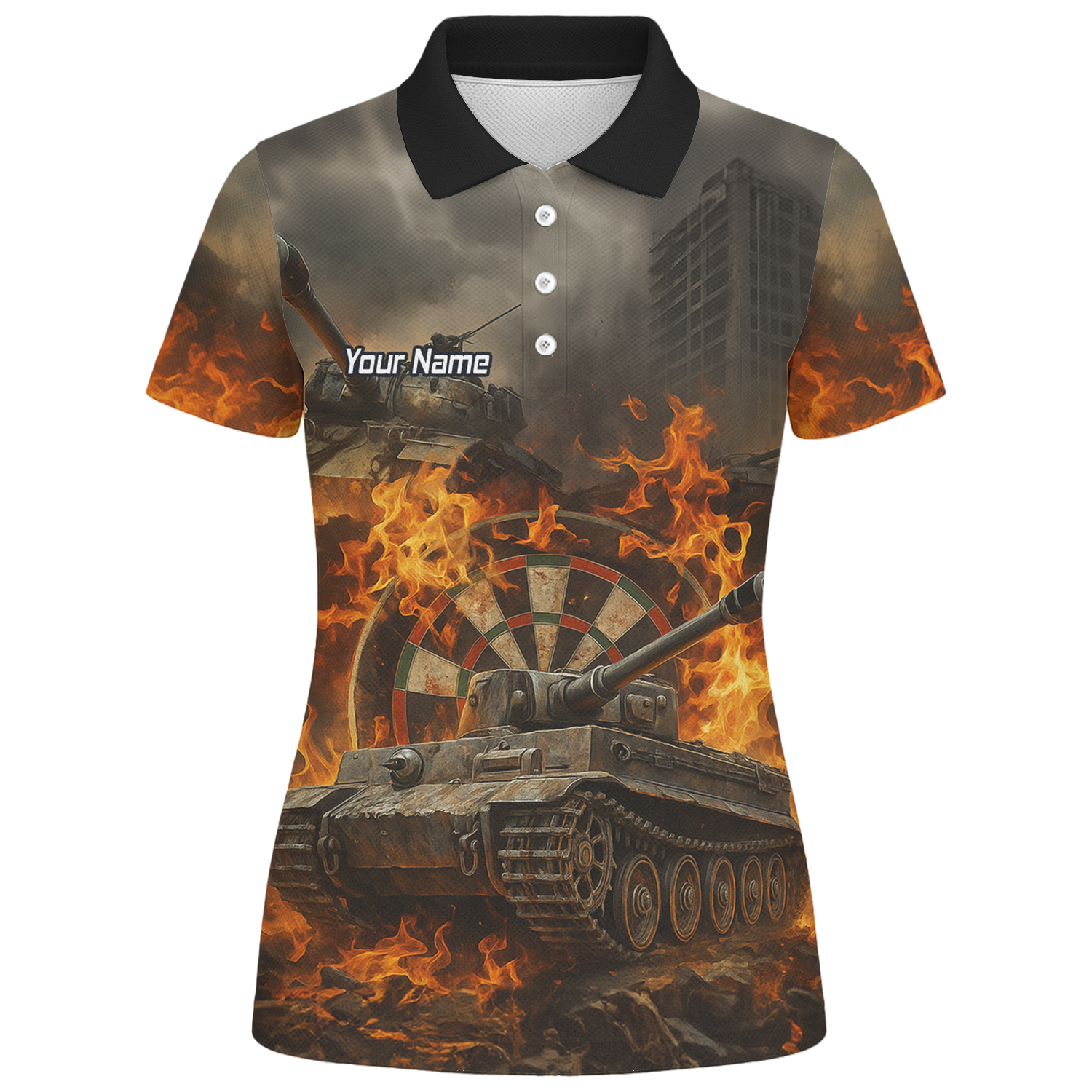 Personalised Flaming Tank Grunge Dart Polo Shirt For Men Z8828 additional image 1