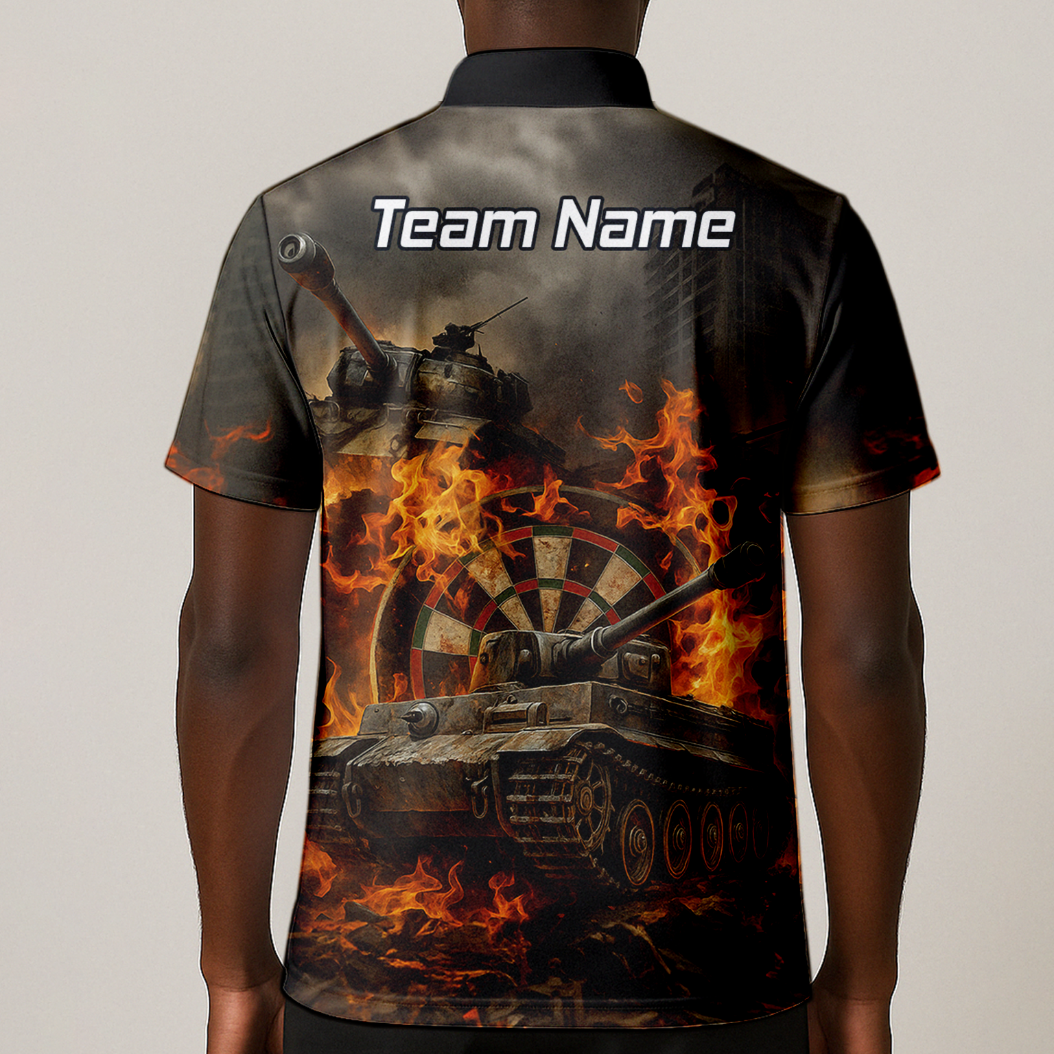 Personalised Flaming Tank Grunge Dart Polo Shirt For Men Z8828 additional image 1