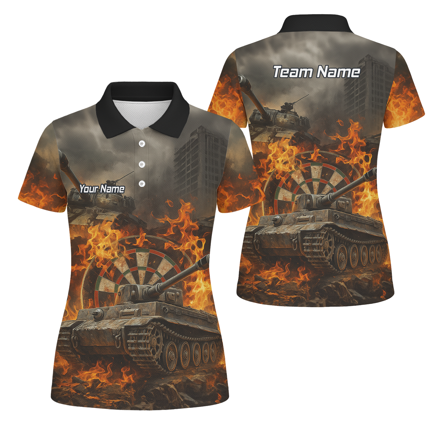 Personalised Flaming Tank Grunge Dart Polo Shirt For Men Z8828 main image - polo No
