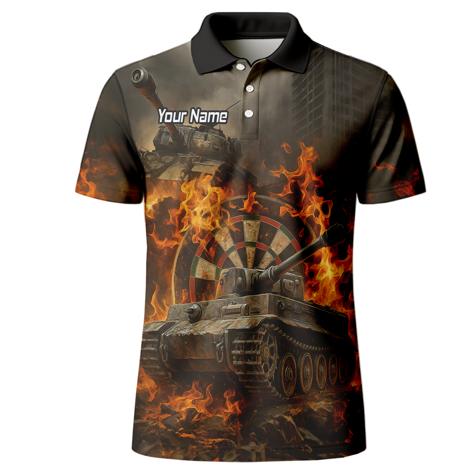 Personalised Flaming Tank Grunge Dart Polo Shirt For Men Z8828 additional image 2
