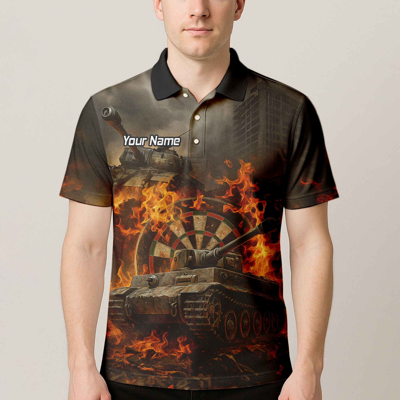 Personalised Flaming Tank Grunge Dart Polo Shirt For Men Z8828 additional image 4