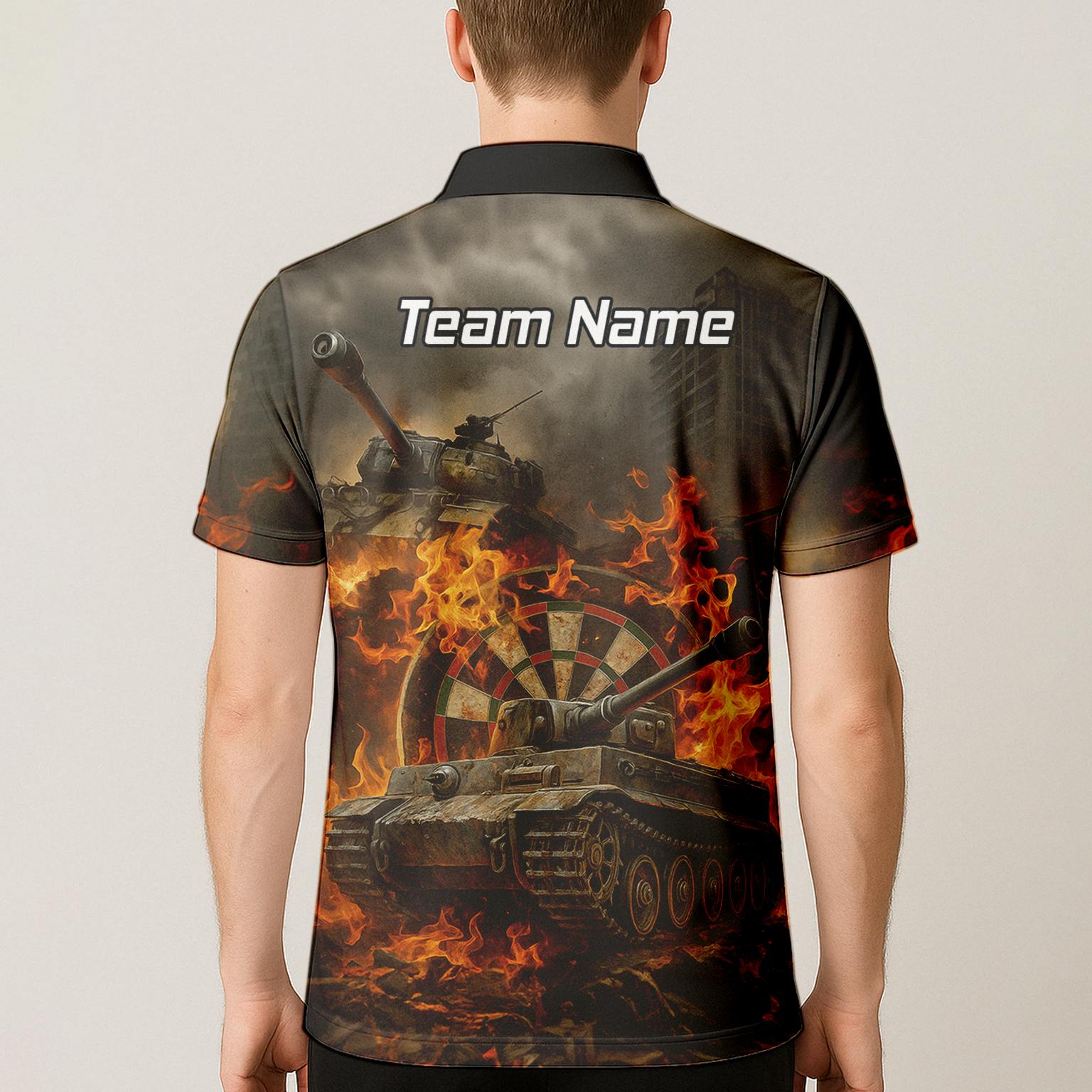 Personalised Flaming Tank Grunge Dart Polo Shirt For Men Z8828 additional image 5