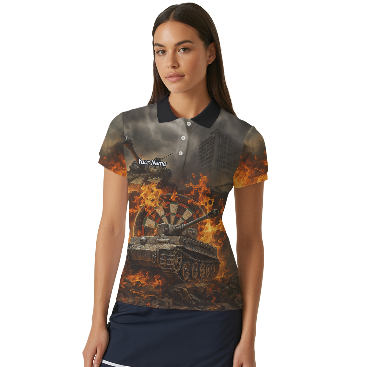 Personalised Flaming Tank Grunge Dart Polo Shirt For Men Z8828 additional image 4