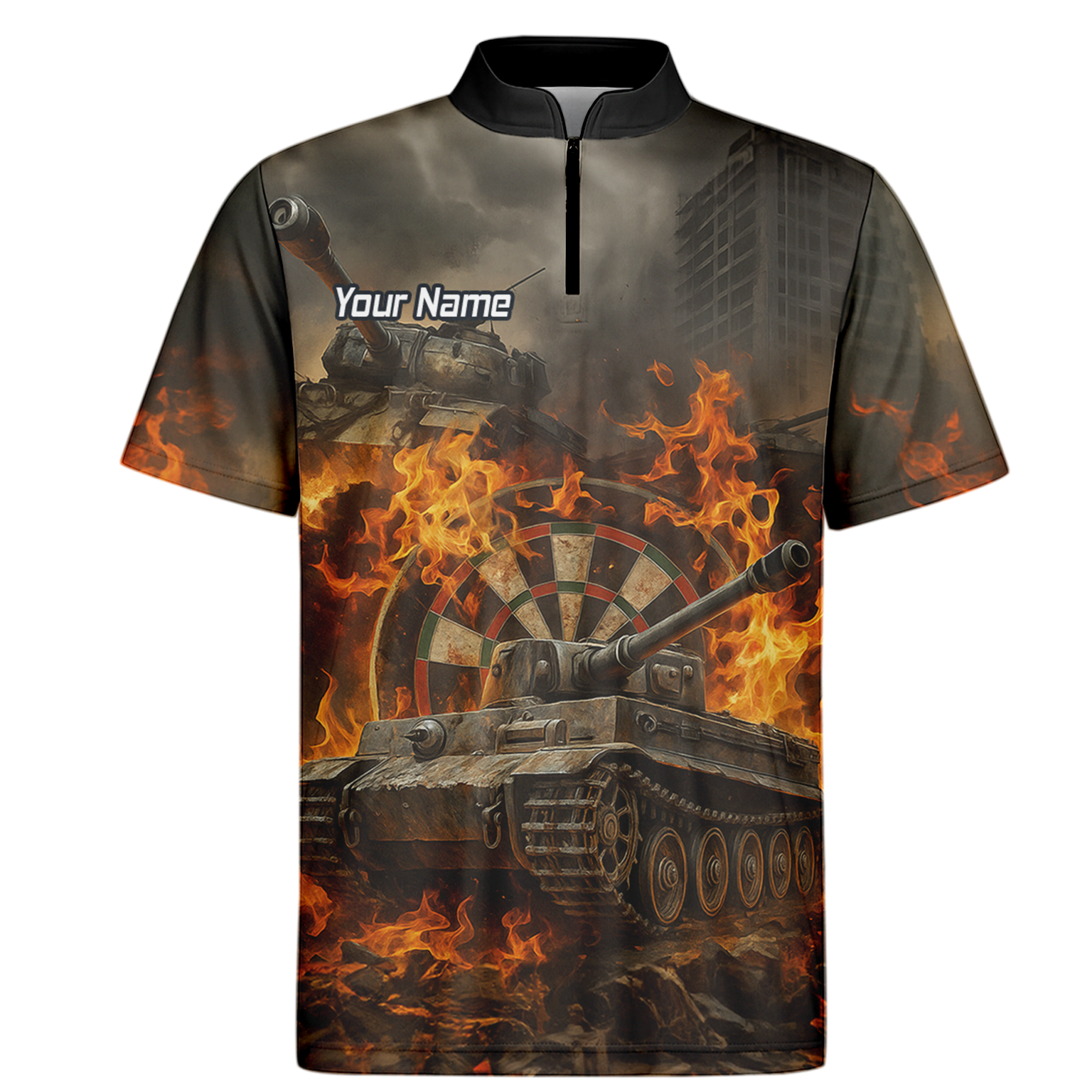 Personalised Flaming Tank Grunge Dart Polo Shirt For Men Z8828 additional image 6