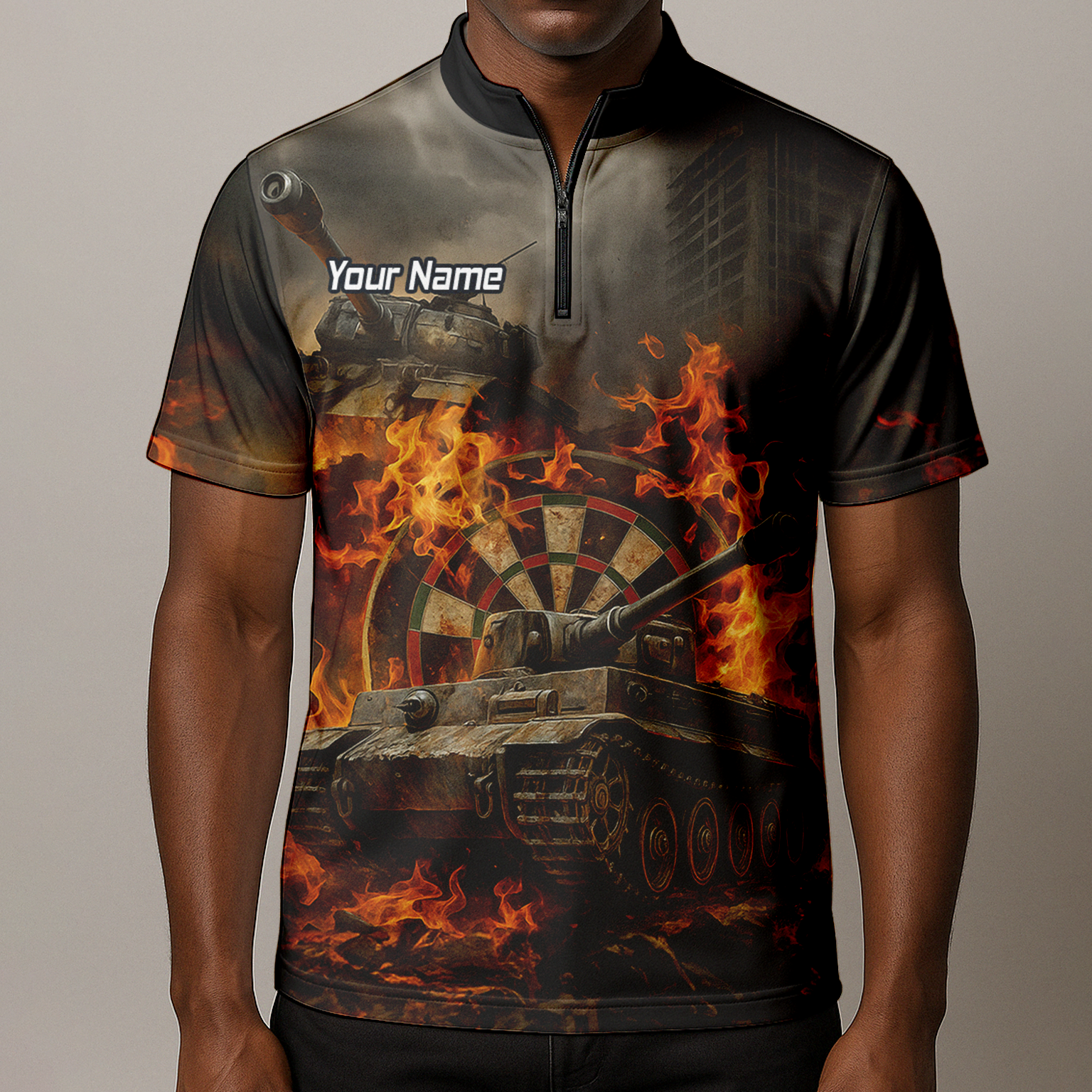 Personalised Flaming Tank Grunge Dart Polo Shirt For Men Z8828 additional image 8