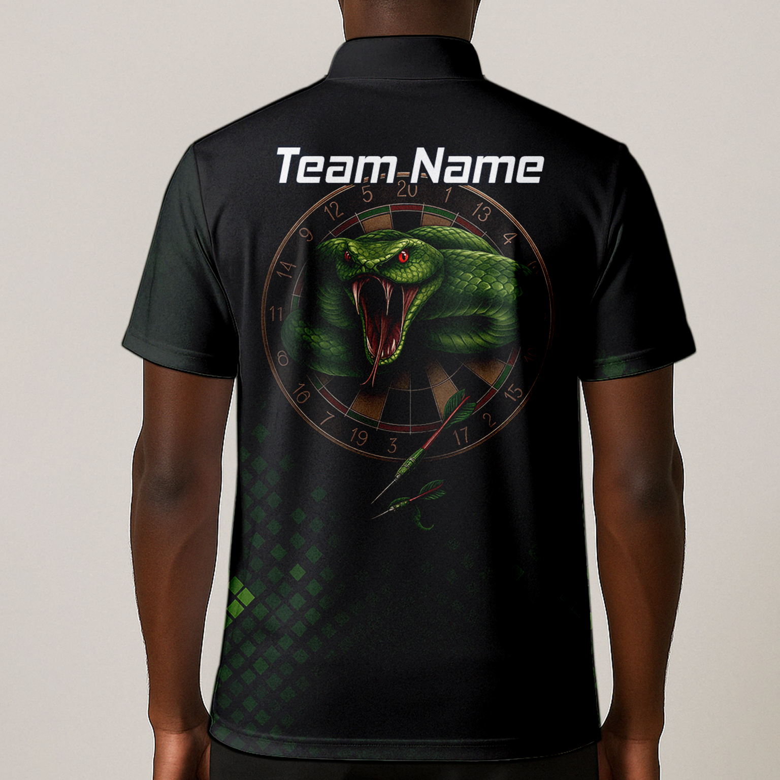 Personalised Green Viper Snake Dartboard Polo Shirt Black For Men J2772 additional image 1