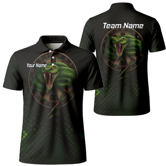 Personalised Green Viper Snake Dartboard Polo Shirt Black For Men J2772 main image - polo No