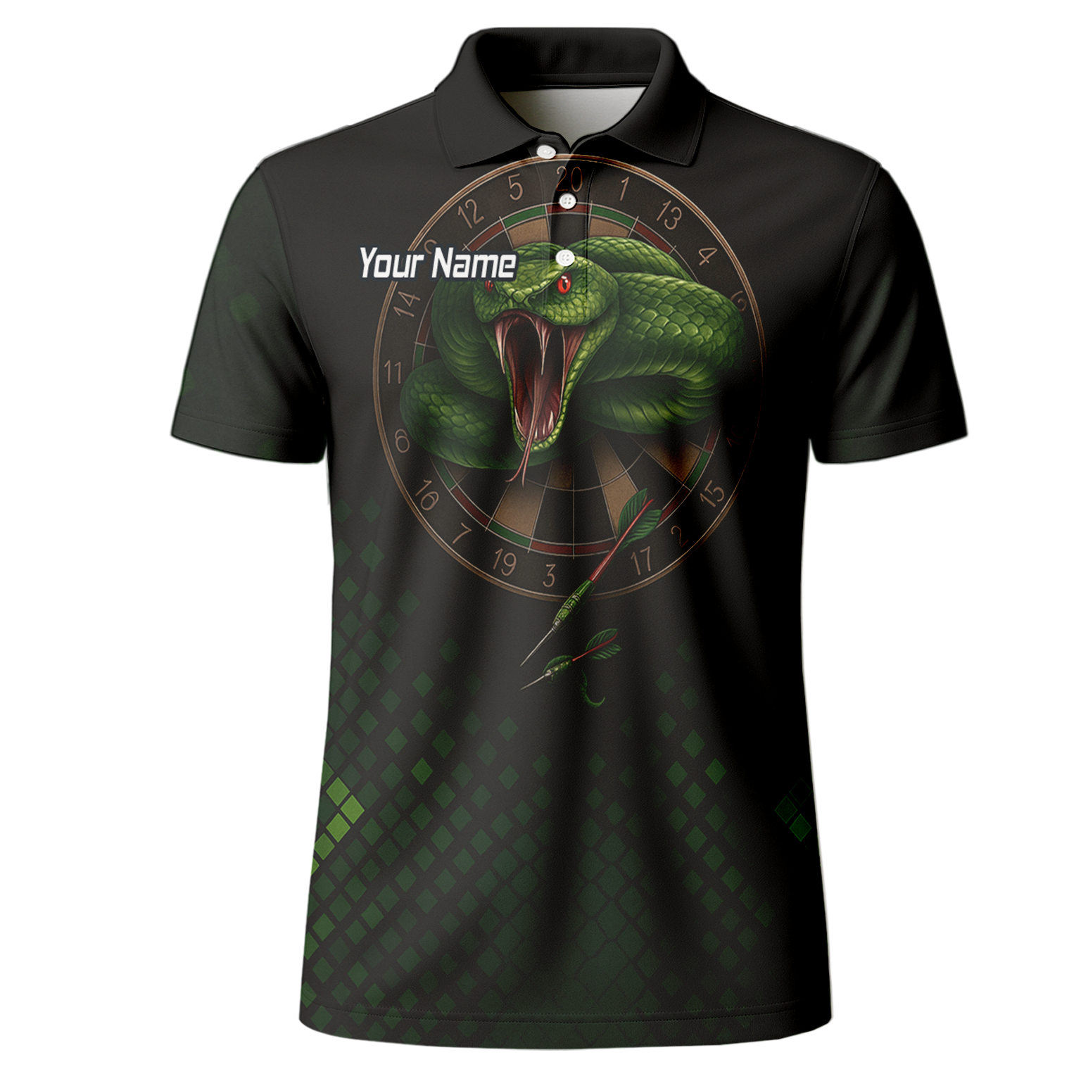 Personalised Green Viper Snake Dartboard Polo Shirt Black For Men J2772 additional image 2