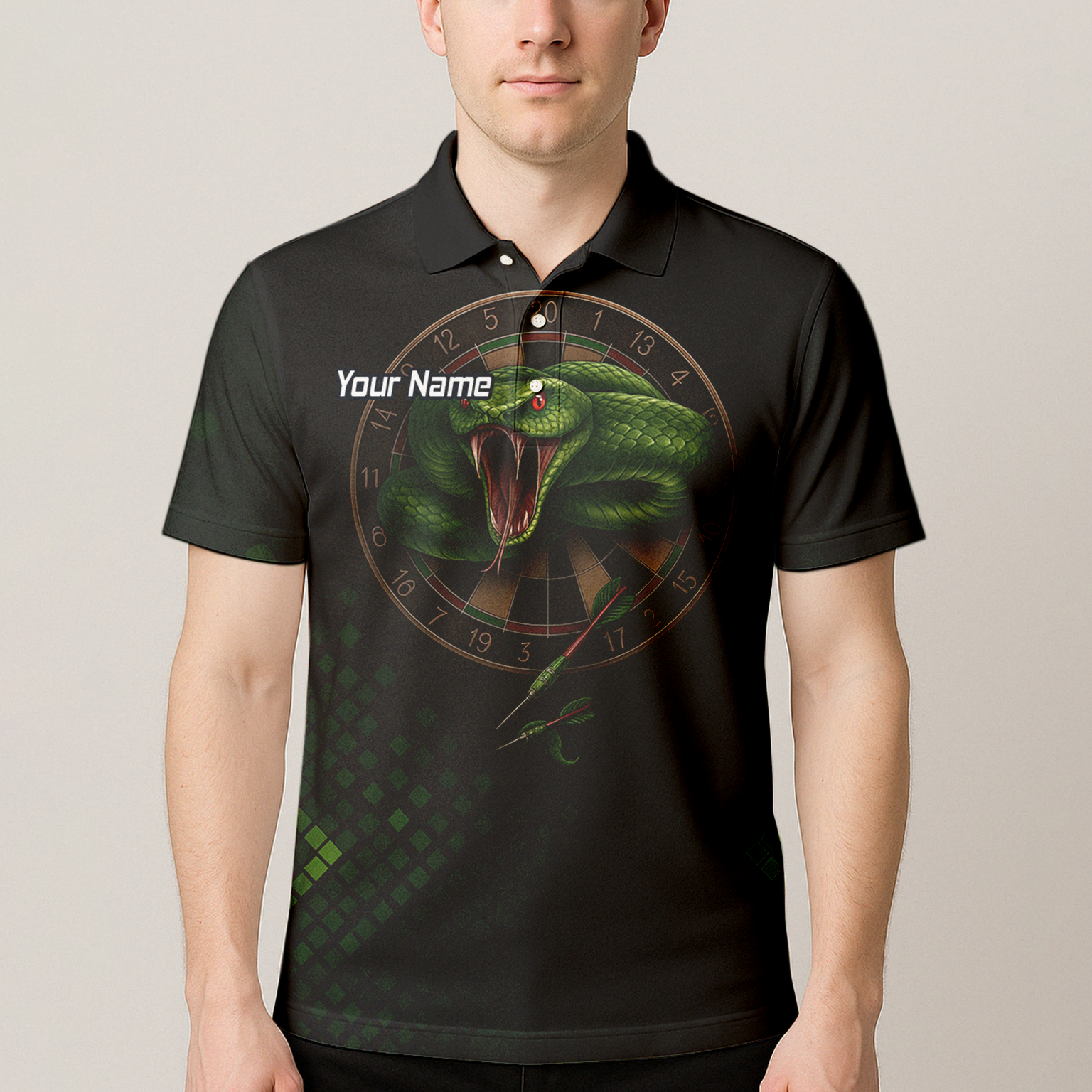 Personalised Green Viper Snake Dartboard Polo Shirt Black For Men J2772 additional image 4