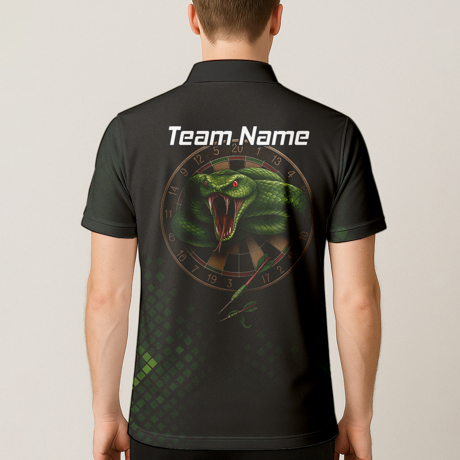Personalised Green Viper Snake Dartboard Polo Shirt Black For Men J2772 additional image 5
