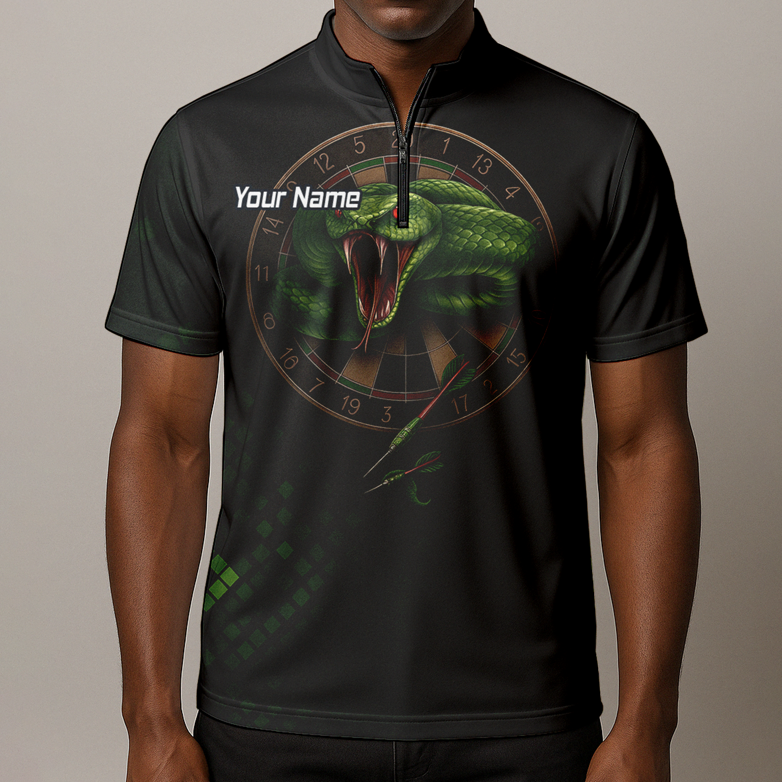 Personalised Green Viper Snake Dartboard Polo Shirt Black For Men J2772 additional image 8