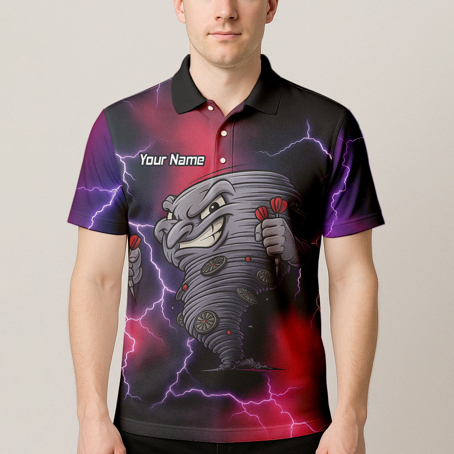Personalised Tornado Lightning Dart Polo Shirt Black Red Purple For Men M1397 additional image 4