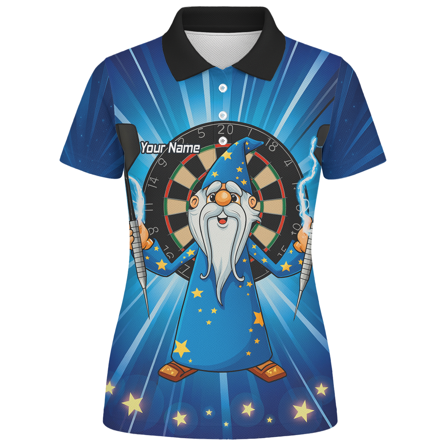 Personalised Magic Wizard Dart Polo Shirt Blue Stars For Men V9664 additional image 1