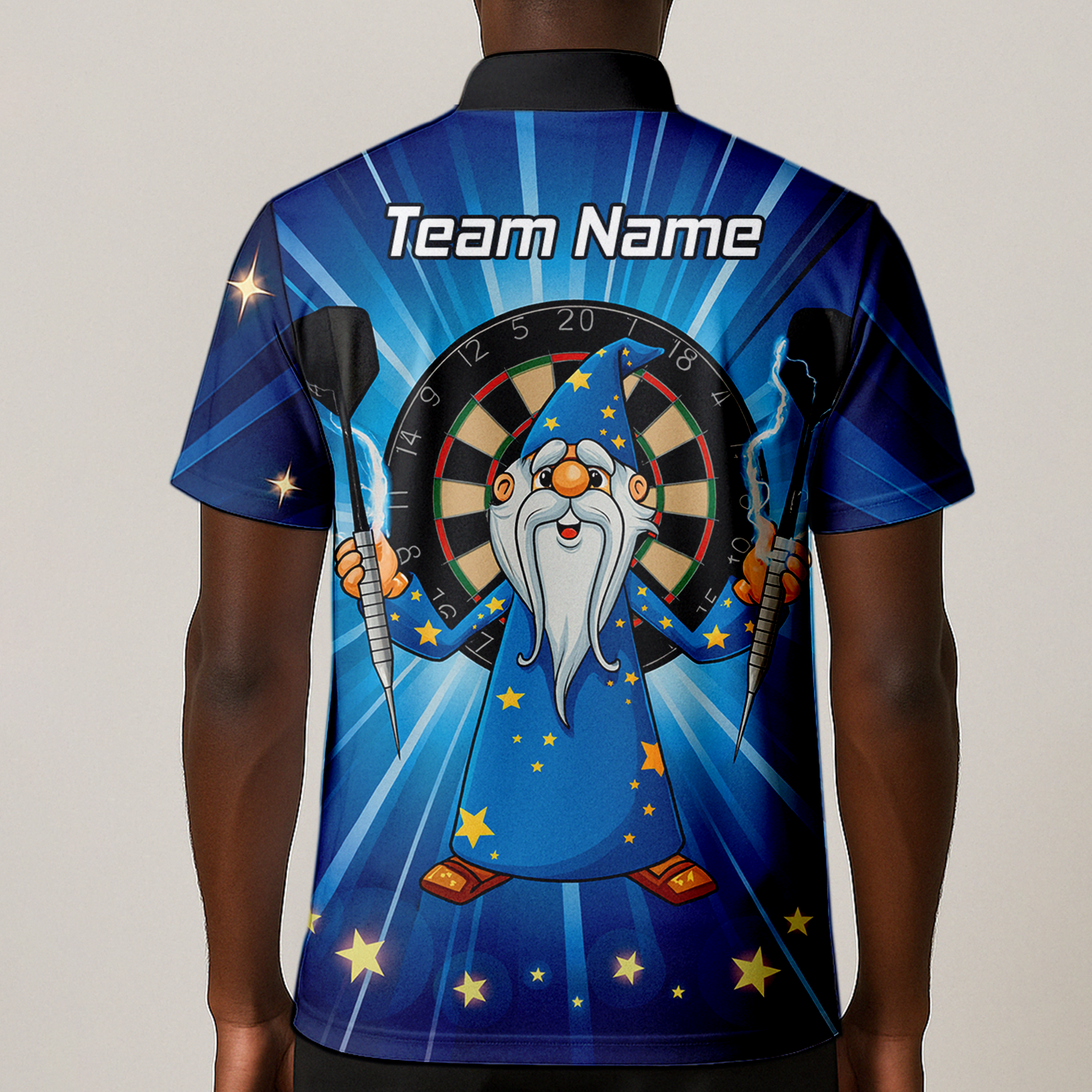 Personalised Magic Wizard Dart Polo Shirt Blue Stars For Men V9664 additional image 1