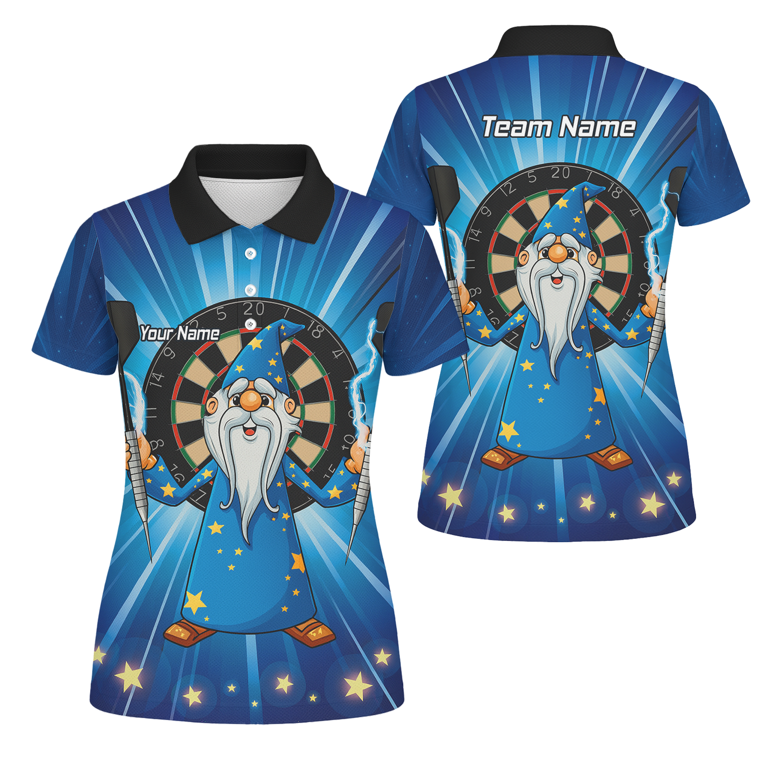 Personalised Magic Wizard Dart Polo Shirt Blue Stars For Men V9664 main image - polo No