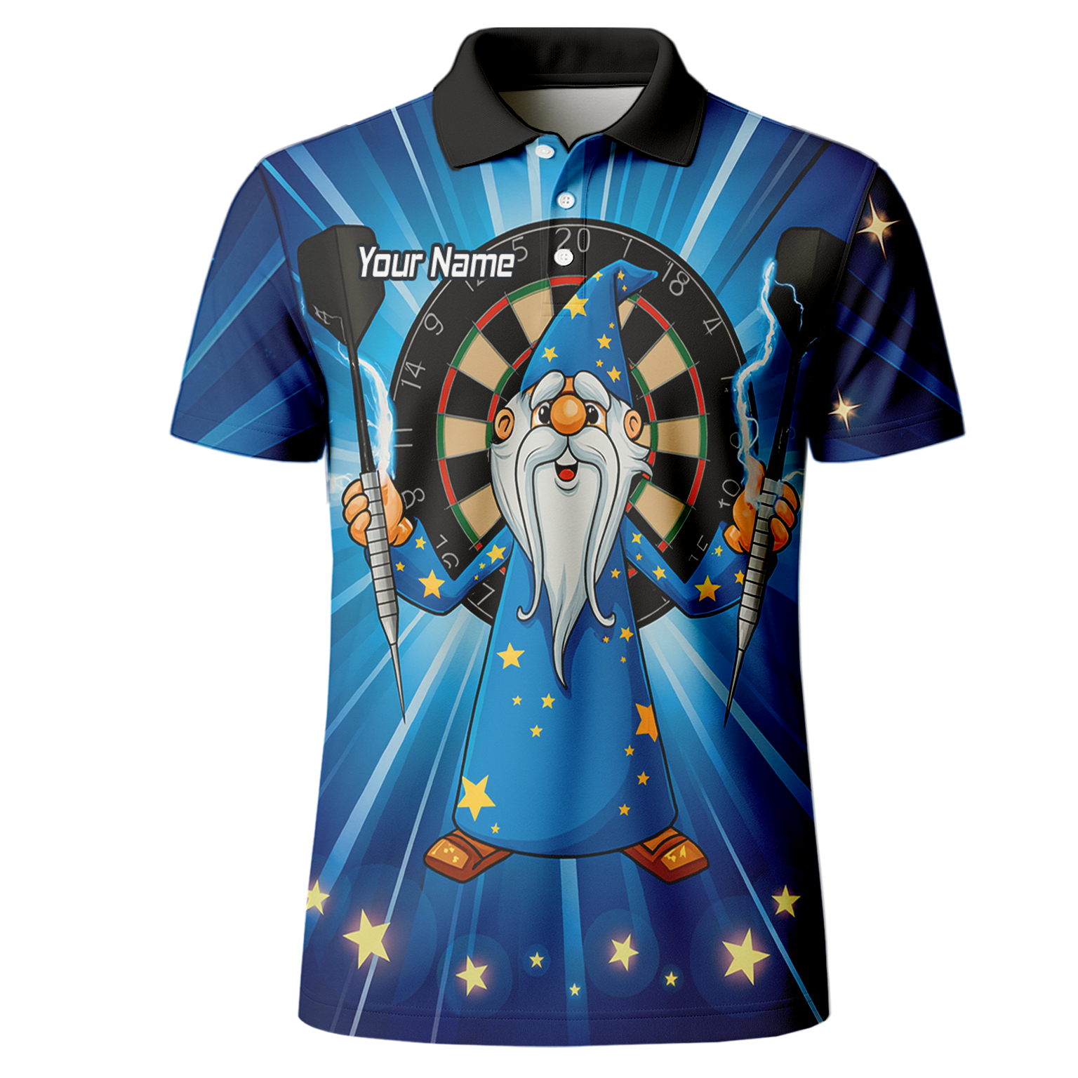 Personalised Magic Wizard Dart Polo Shirt Blue Stars For Men V9664 additional image 2