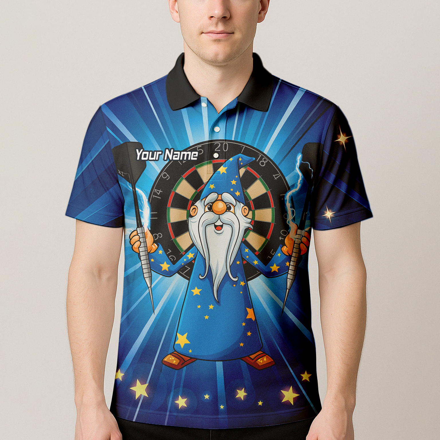 Personalised Magic Wizard Dart Polo Shirt Blue Stars For Men V9664 additional image 4