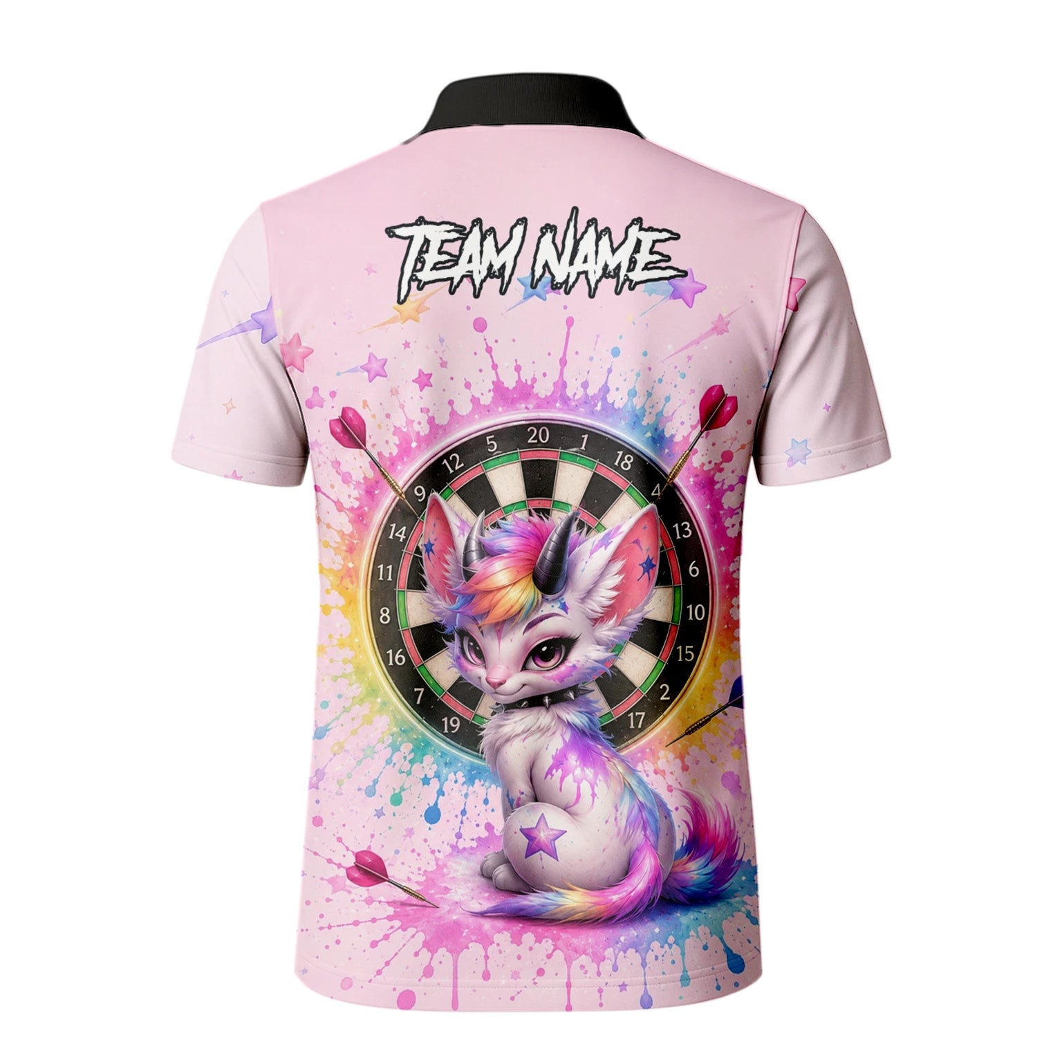 Personalised Pink & Rainbow Fantasy Cat Unicorn Darts Shirt For Men X398