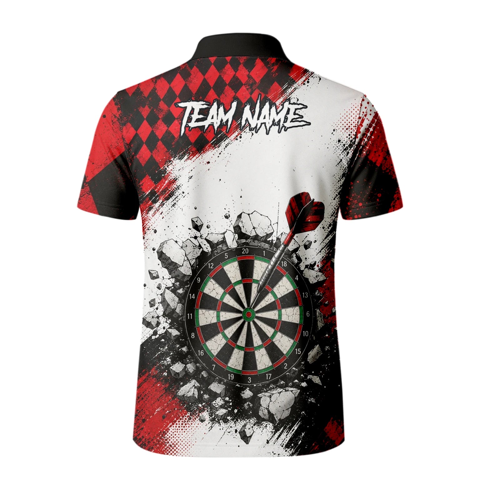 Personalised Red & Black Gothic Harlequin Darts Polo Shirt For Men K572