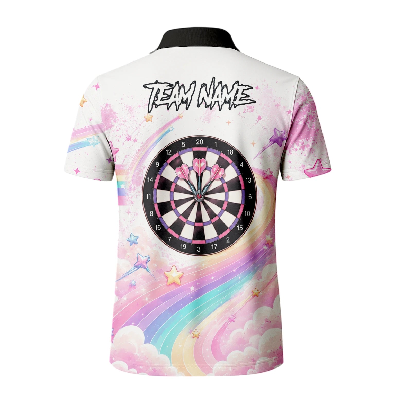 Personalised Pink & White Rainbow Unicorn Darts Shirt For Men F188