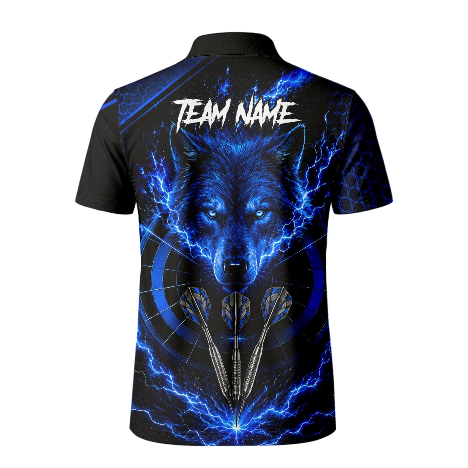 Personalised Black & Blue Wolf Lightning Darts Shirt For Men Y375