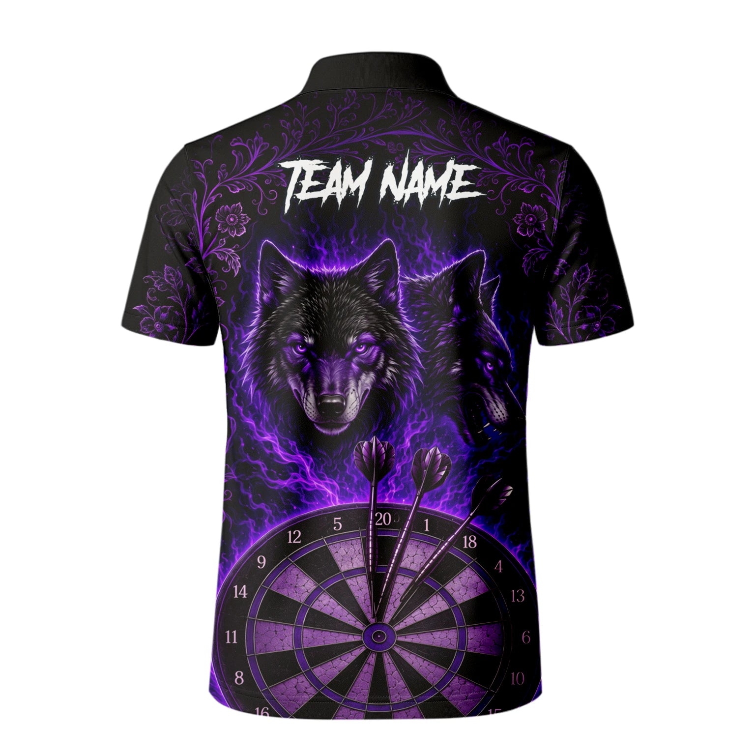 Personalised Black & Purple Wolf Dartboard Darts Shirt For Men J133