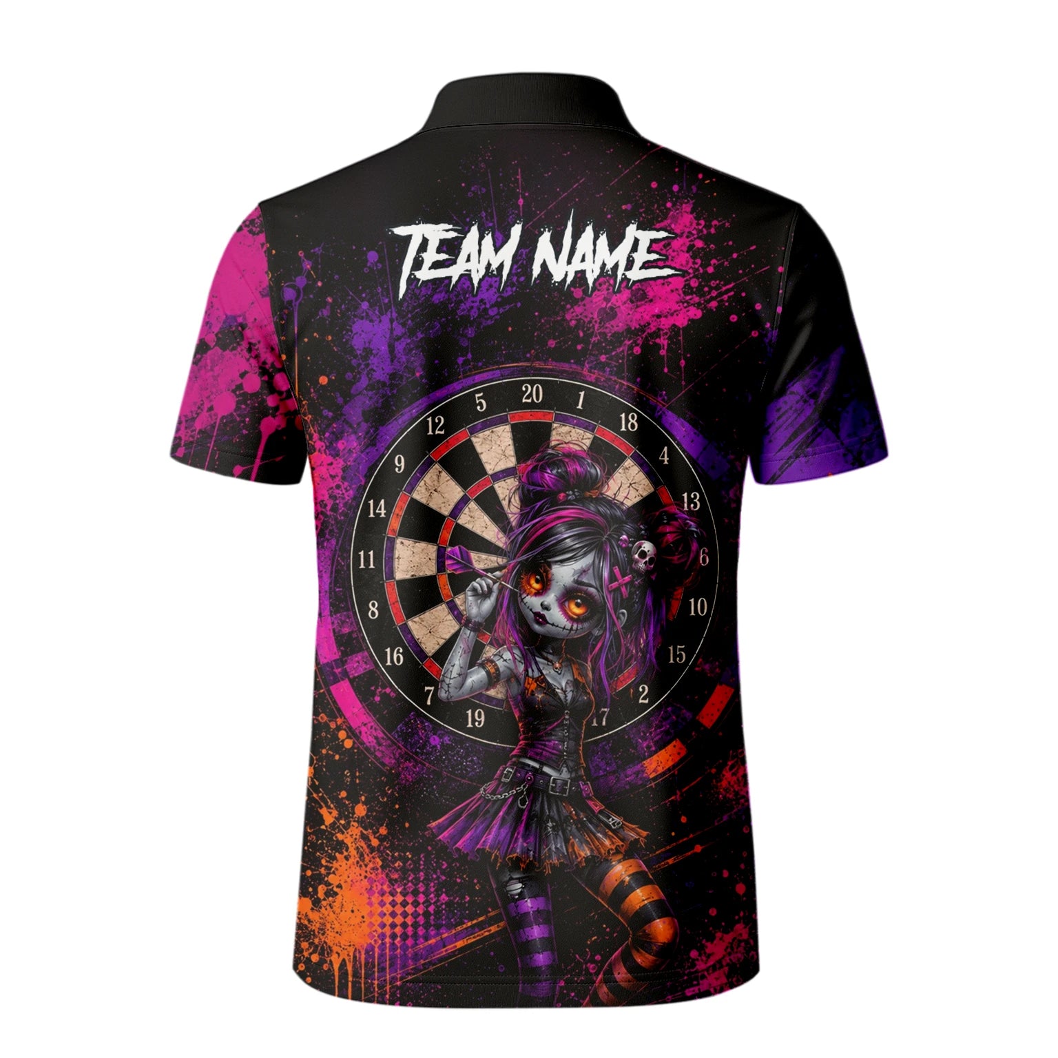 Personalised Black Purple Pink & Orange Gothic Darts Shirt For Men Z641