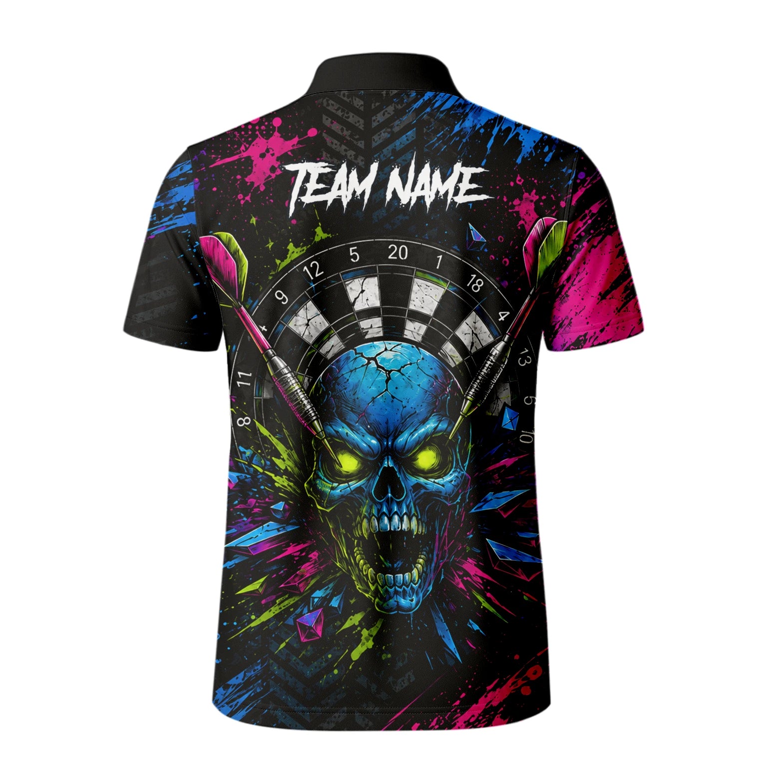 Personalised Neon Blue Green & Pink Skull Dartboard Darts Shirt For Men S232
