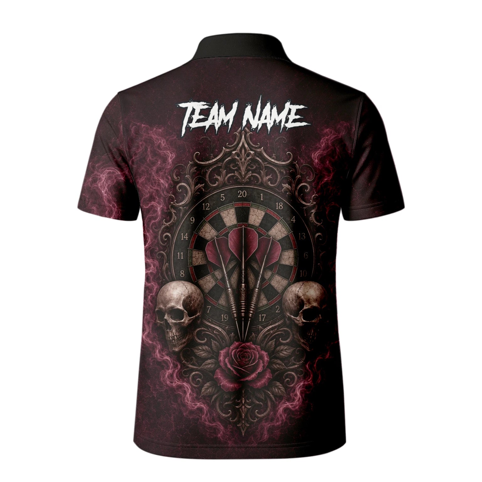 Personalised Burgundy & Black Skull Rose Darts Shirt For Men U786