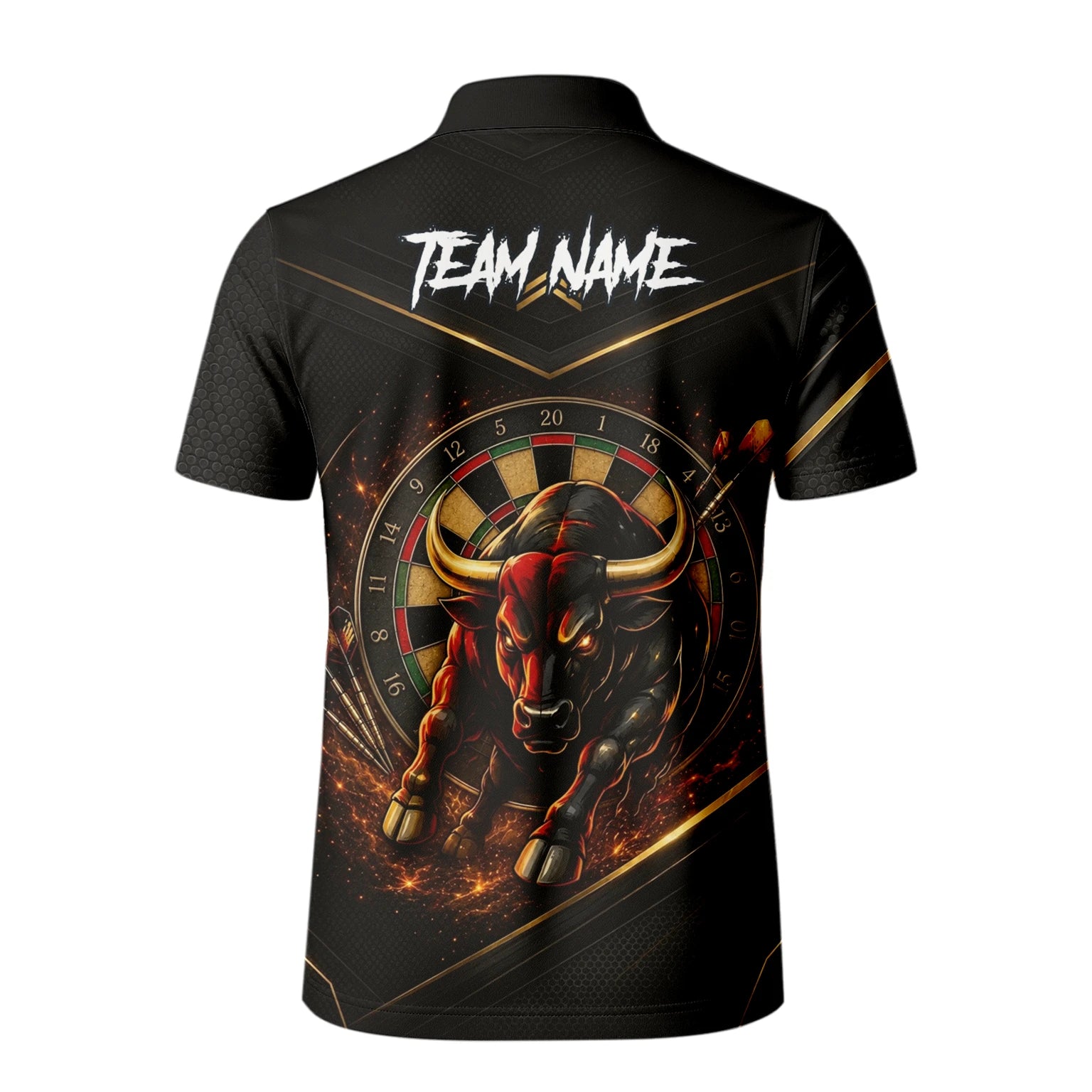 Personalised Black & Gold Bull Darts Polo Shirt For Men K607