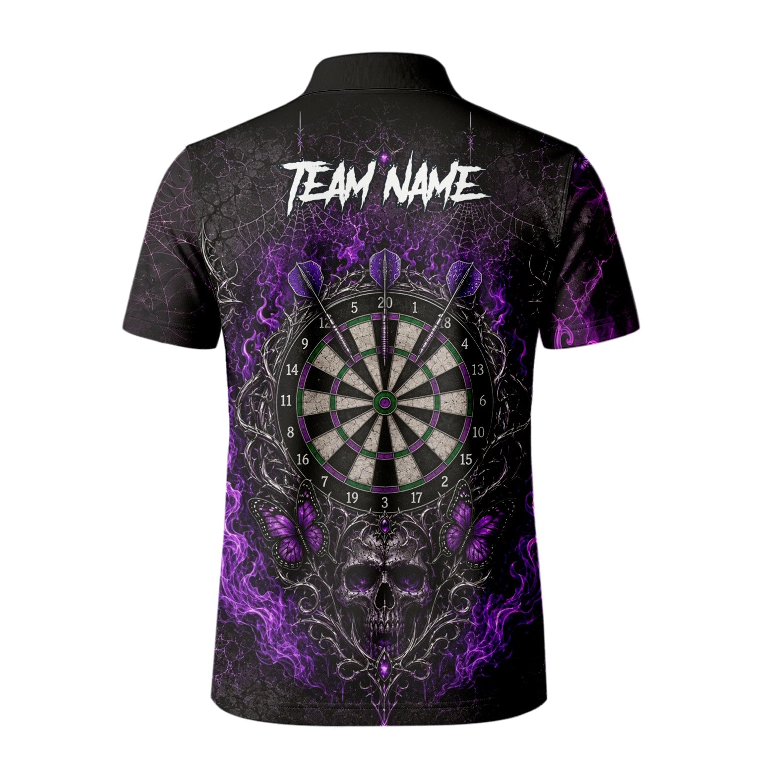Personalised Black & Purple Skull Butterfly Darts Shirt For Men Q241