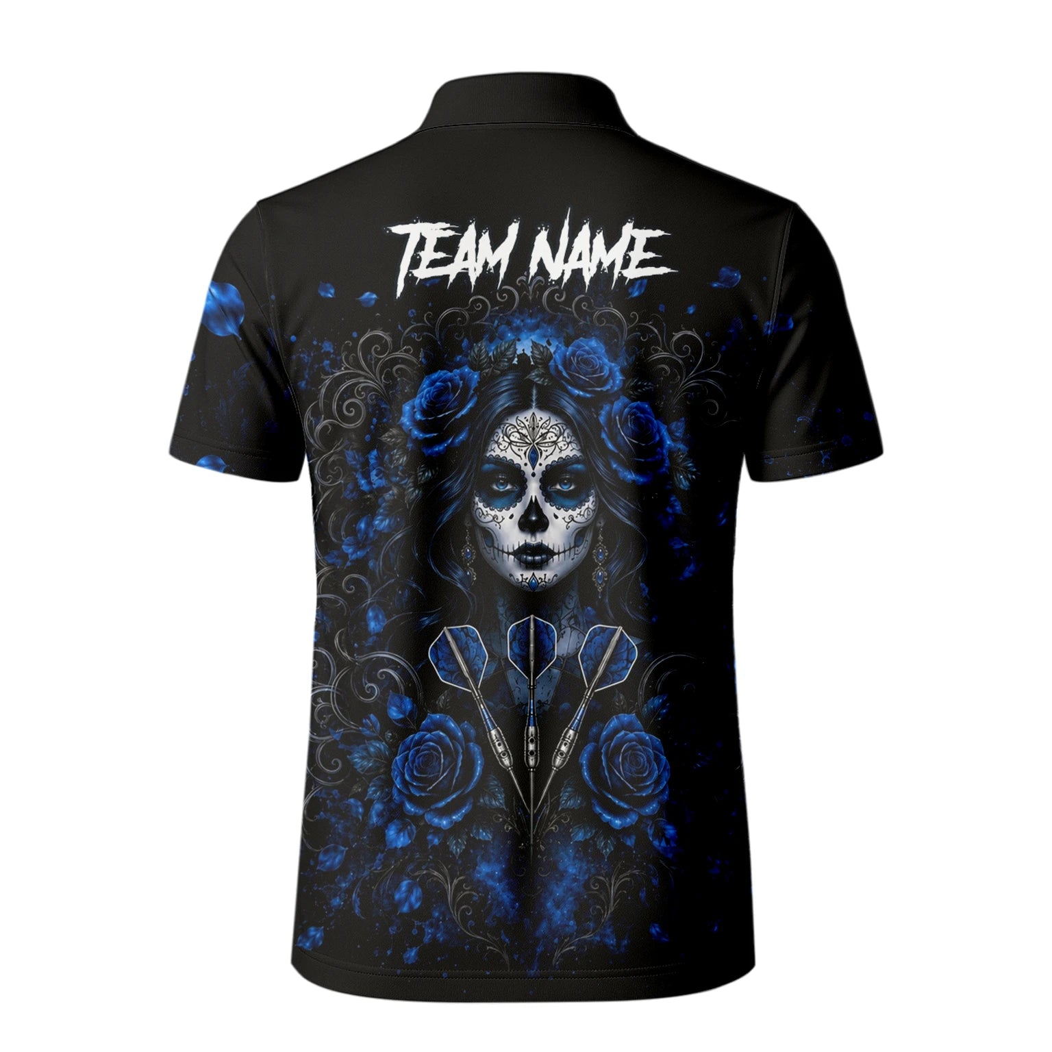 Personalised Black & Blue Sugar Skull Roses Darts Shirt For Men I884