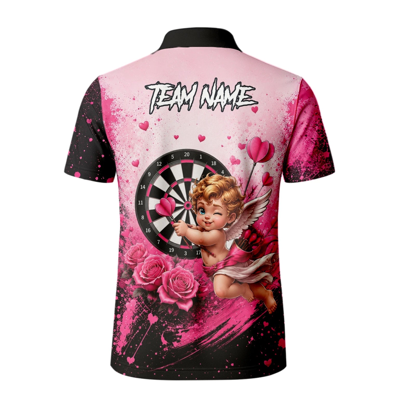 Personalised Pink & Black Cupid Dartboard Darts Shirt For Men I643